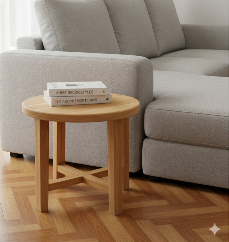 שולחן סלון  קטן קוטר 40 עץ טיק דגם לילי