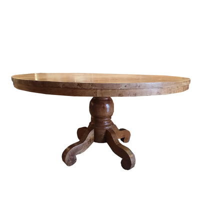 שולחן אוכל עגול מעץ טיק 150-160 ס"מ
