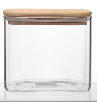 צנצנת זכוכית מרובעת מכסה במבוק