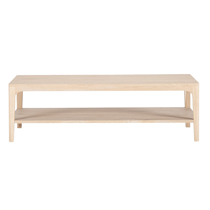 שולחן קפה ארנסט עץ אלון מלא עם מדף