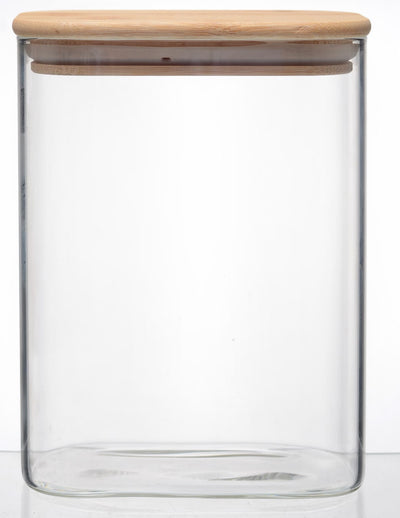 צנצנת זכוכית מרובעת מכסה במבוק