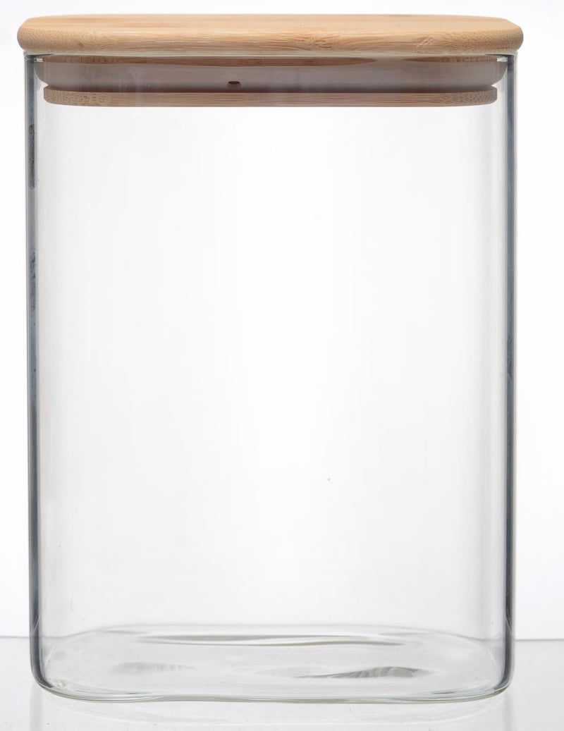 צנצנת זכוכית מרובעת מכסה במבוק