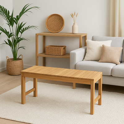 ספסל  עץ טיק 80 סמ  פסים דגם מוגי