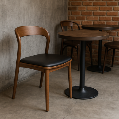 כסא אוכל דגם דגם רוקי צבע אגוז מרופד דמוי שחור