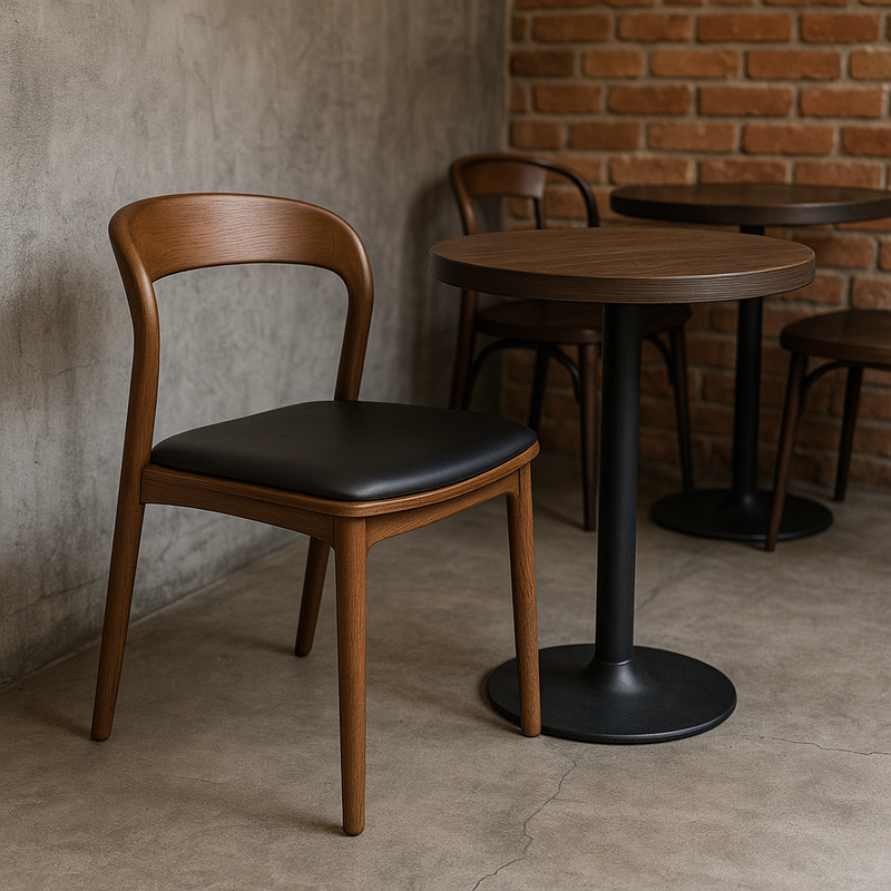 כסא אוכל דגם דגם רוקי צבע אגוז מרופד דמוי שחור