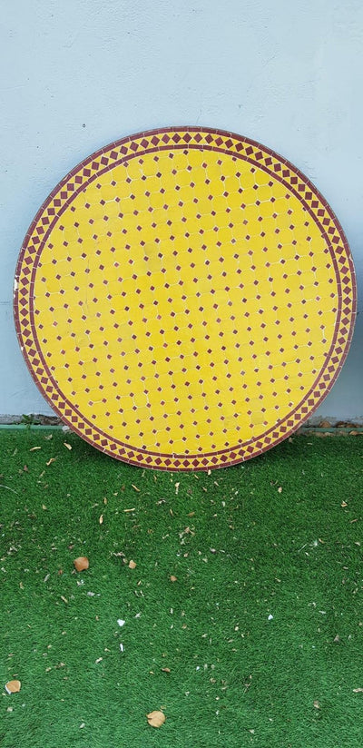 שולחן פסיפס קוטר 1.20 ס"מ בורדו צהוב