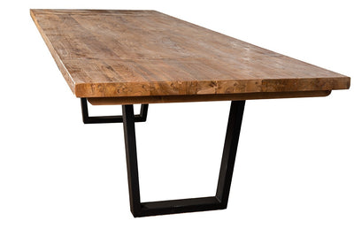 שולחן אבירים עץ טיק בשילוב רגל ברזל U
