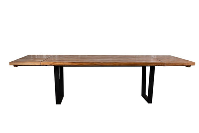 שולחן אבירים עץ טיק בשילוב רגל ברזל U