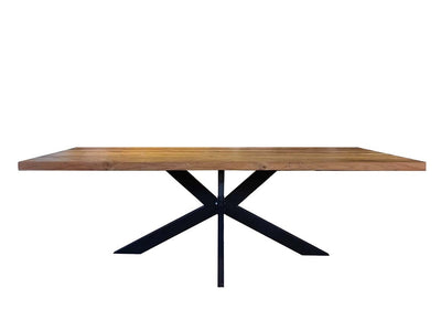 שולחן אבירים עץ טיק רגל מדורה מברזל