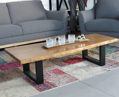 שולחן סלון מעץ משולב ברזל