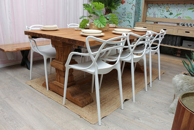 שולחן אוכל מעץ טיק עם הגדלות רגל אננס 240-280 ס"מ