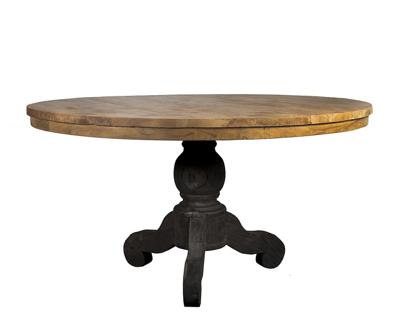 שולחן אוכל עגול מעץ טיק 150-160 ס"מ