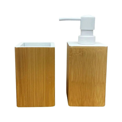 סט דיספנסר לסבון + מברשת שיניים צבע עץ ולבן Hootam