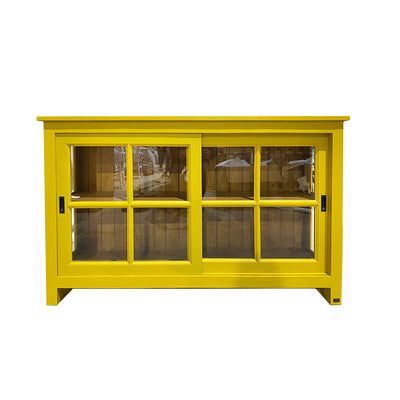 ויטרינה בשילוב זכוכית עם דלתות הזזה צהוב